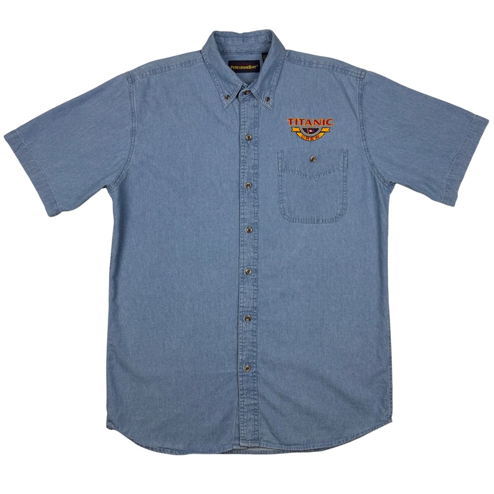 Peregrine Bay Titanic Crew Embroidered Denim Button Front Mens Shirt Retro Vtg - Picture 2 of 9